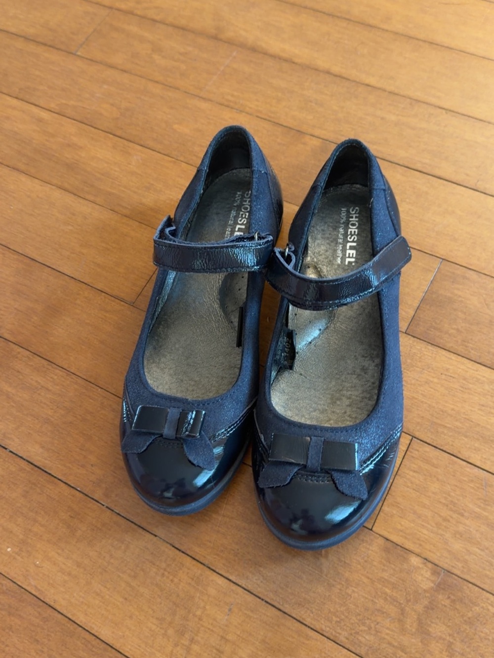 Girls Navy Dress Shoes with Bow Accent 100% Natural Leather